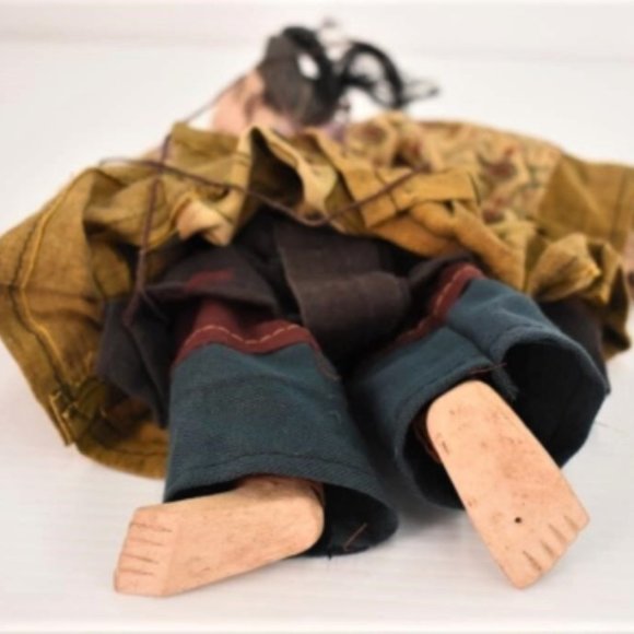 Handmade 12" Old Marionette Oriental PUPPET Dancing Puppet Hand Painted Vintage - Picture 2 of 3